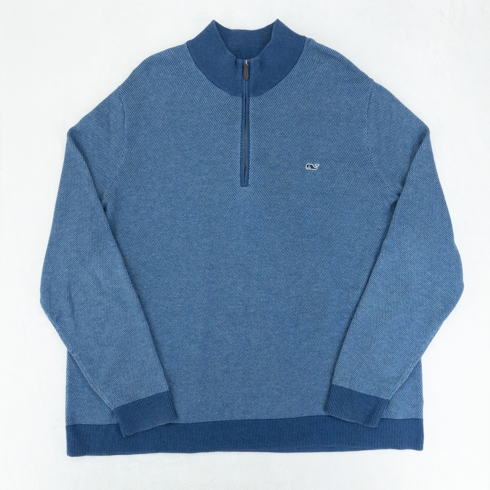 Vineyard Vines 1/4 Zip Pullover Mens 3XT Blue Textured Cotton Blend Golf Sweater - Picture 3 of 14